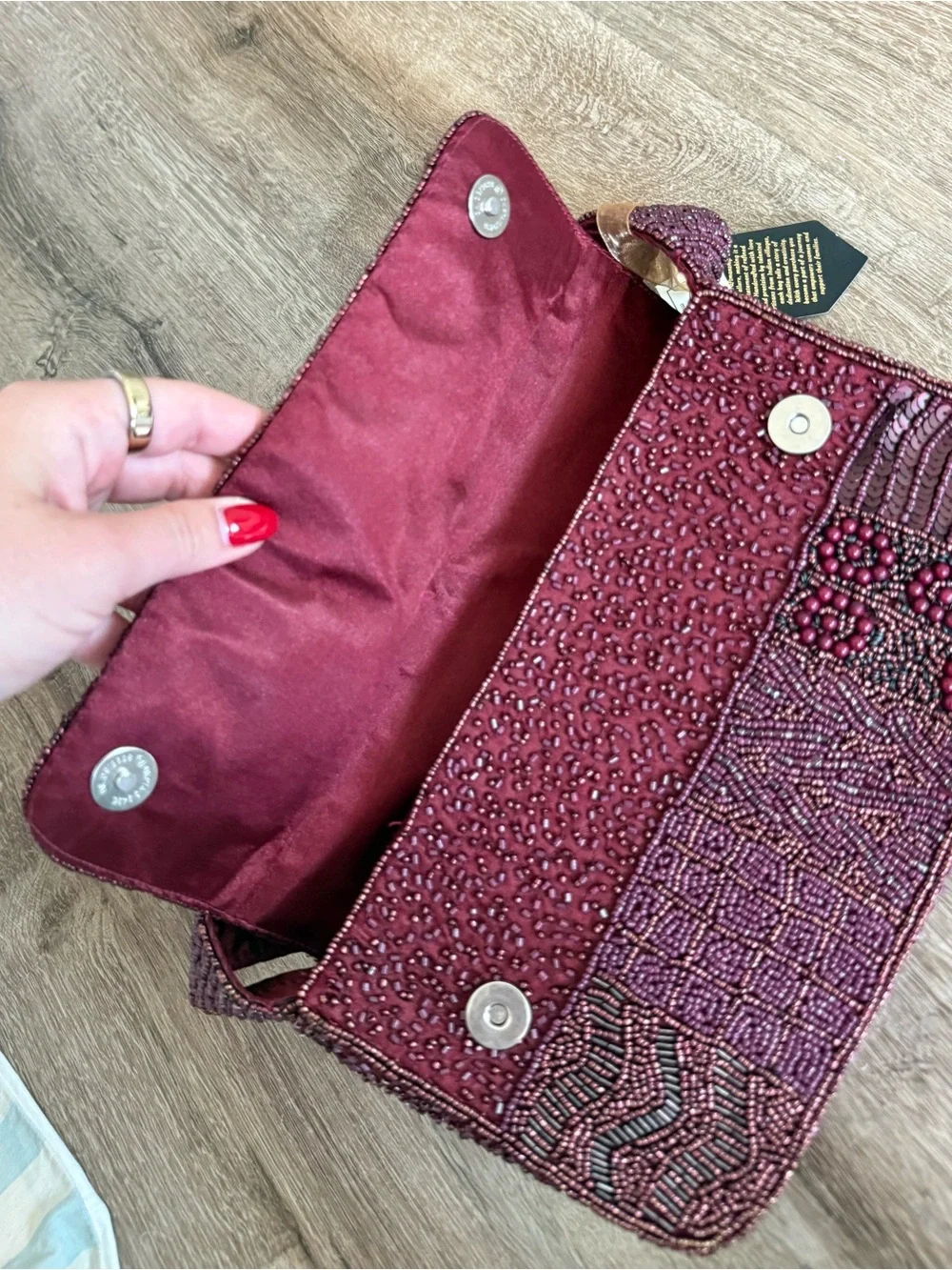 Elegant Beaded Burgundy Evening Clutch Shoulder Bag